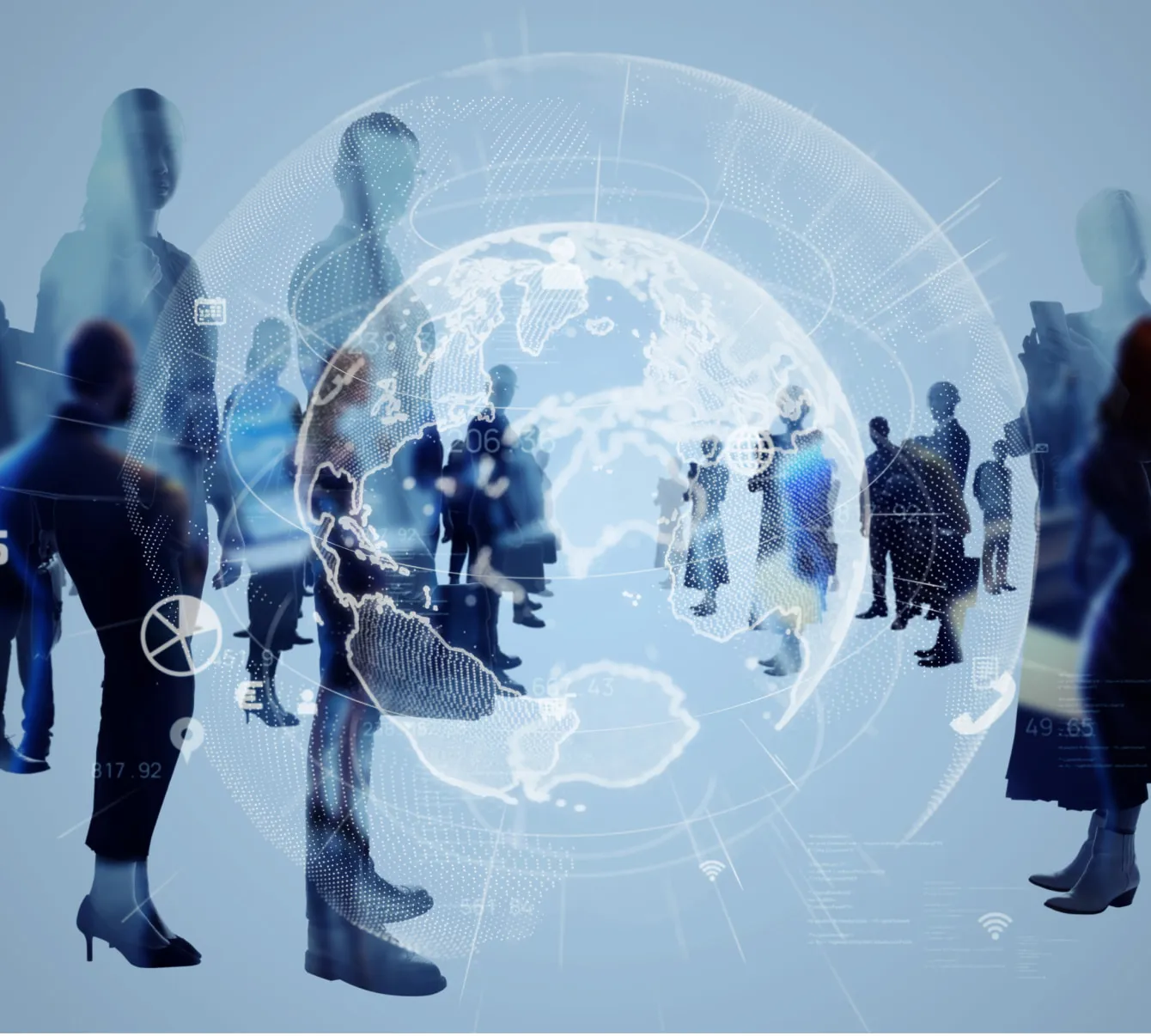 紛争鉱物問題への取り組みを表すイメージ（地球と人々のシルエット）